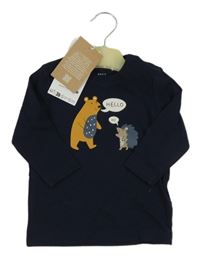 Nové - Tmavomodré triko s medvědem a ježkem Name it