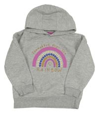 Šedá melírovaná mikina s duhou a kapucí Primark
