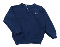 Tmavomodrý žebrovaný svetr s kapsou Next