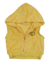 Žlutá chlupatá propínací vesta s včelkou a kapucí
