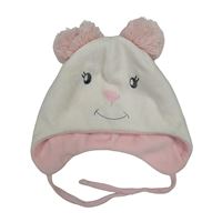 Bílá fleecová čepice - myška