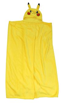 Žlutá chlupatá zavinovací deka s kapucí - Pikachu