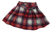 Červeno-tmavomodro-smetanová kostkovaná vlněná sukně s přezkou Nutmeg