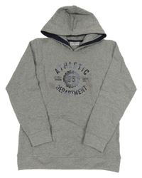 Šedá melírovaná mikina s nápisem s číslem a kapucí