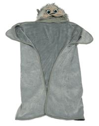 Šedá chlupatá zavinovací deka s kapucí s čumákem