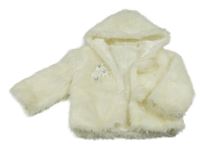 Krémová kožešinová podšitá bunda s květinami a kapucí