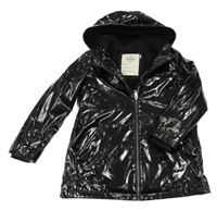 Černá koženková zateplená bunda s kapucí M&S