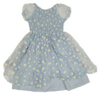 Světlemodré květované šaty s tylovou sukní Shein