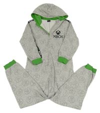 Šedá melírovaná vzorovaná tepláková kombinéza s kapucí - X-Box George
