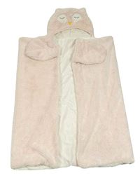 Světlerůžová chlupatá zavinovací deka s kapucí - sova