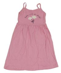 Růžové bavlněné šaty s květinami