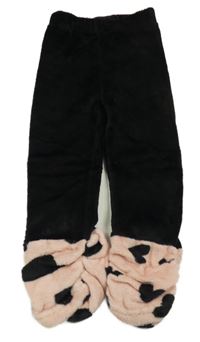 Černo-růžové chlupaté pyžamové kalhoty s puntíky