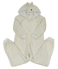 Bílá žebrovaná chlupatá kombinéza s kapucí - králík John Lewis