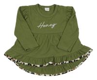 Khaki žebrovaná šatová tunika s nápisem