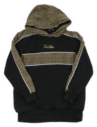 Černo-hnědá mikina s kostkovaným vzorem a kapucí George