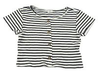 Bílo-černé pruhované žebrované crop tričko s knoflíky Page One Young