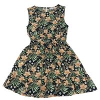 Černé květované lehké šaty s listy Name it