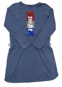 Tmavomodré teplákové šaty s překlápěcími flitry S. Oliver