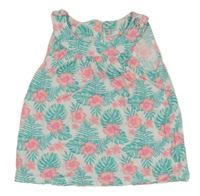 Bílo-zelené tričko s listy a květy Primark