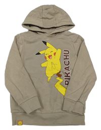 Hnědá mikina s Pikachu a kapucí