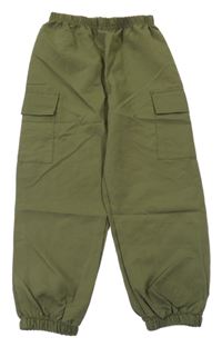 Khaki šusťákové cargo cuff kalhoty