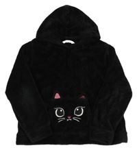 Černá plyšová mikina s kočkou a kapucí H&M