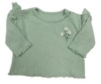 Zelené žebrované úpletové triko s květinou George