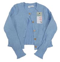 Nové - světlemodrý žebrovaný propínací lehký crop svetr Principles