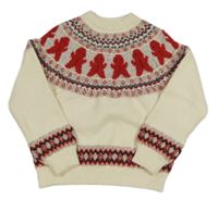 Bílo-červený vzorovaný svetr s perníčky 