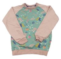 Zeleno-světlerůžová melírovaná mikina se zvířátky FUN TEENS