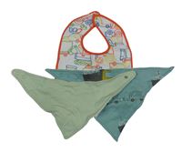 3 set - bílo-červený bryndák s bagry + zelený a modrý slinták 