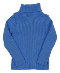 Modrý žebrovaný svetrový rolák 