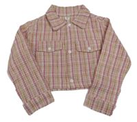 Růžovo-béžová vzorovaná úpletová crop bunda s gombíky shein