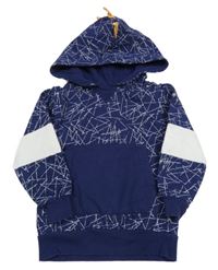 Modro-bílá vzorovaná mikina s kapucí s ostny 