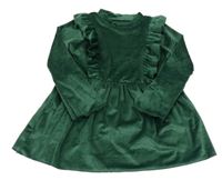 Zelené žebrované sametové šaty s volánky 