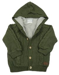 Tmavozelený vzorovaný podšitý propínací svetr s kapucí Topomini