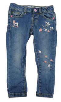 Modré skinny rifle s motýlky Denim Co.