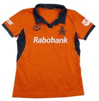 Červeno-tmavomodré sportovní polo tričko s nápisem 