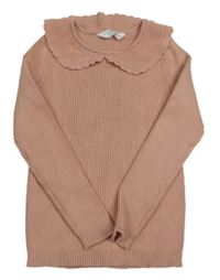 Růžový žebrovaný svetr s límečkem Primark
