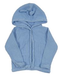 Světlemodrý propínací svetr s kapucí a oušky 