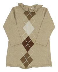 Béžové kárované pletené šaty s volánky Next