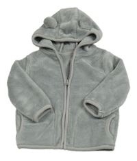 Šedá propínací plyšová mikina s kapucí