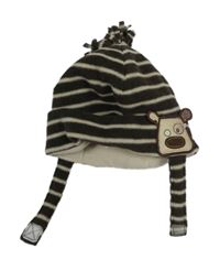 Hnědo-béžová pruhovaná fleecová čepice s pejskem George