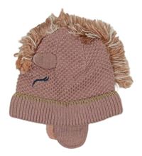 Růžová pletená čepice - jednorožec Next