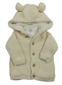 Smetanový propínací zateplený svetr s kapucí s bambulemi F&F