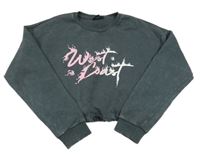 Tmavošedá crop mikina s nápisem New Look