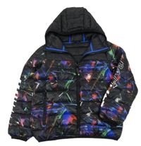 Černo-barevná vzorovaná šusťáková zateplená bunda s kapucí Next