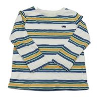 Bílo-modro-zeleno-žluté pruhované triko s medvědem Nutmeg