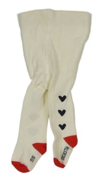 Bílo-tmavomodro-červené punčocháče se srdíčky 