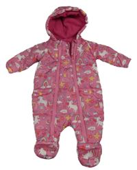 Růžová šusťáková zimní kombinéza s jednorožci a kapucí St. Bernard